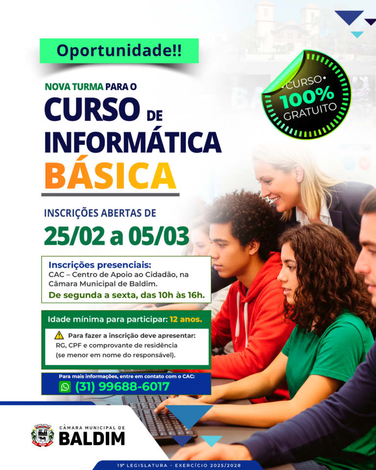 Inscrições para Curso de Informática Básica gratuito
